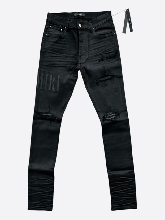 Amiri Black Serif Logo Distressed Jeans