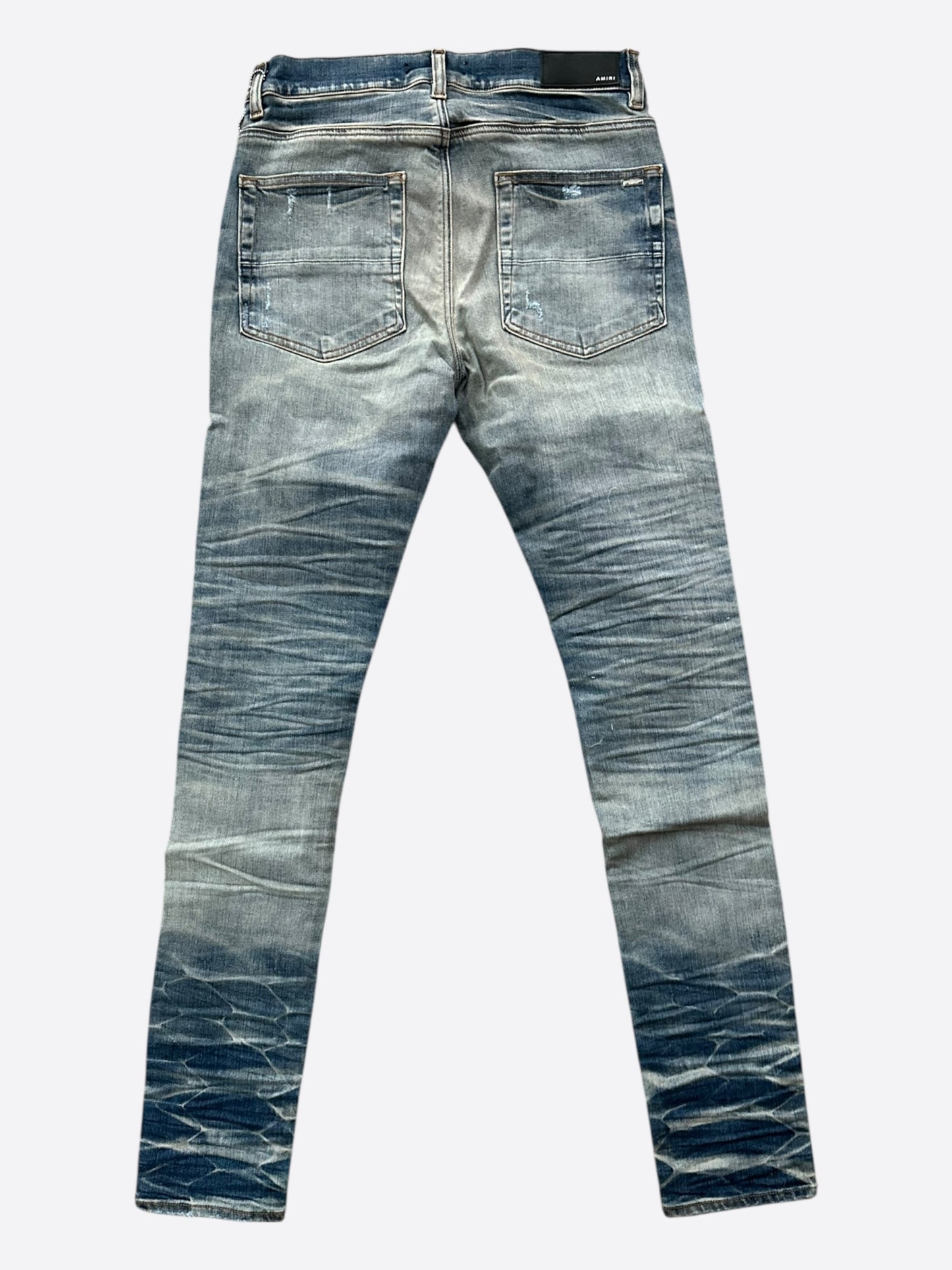 Amiri Vintage Indigo Black Sequin Patch Thrasher Jeans