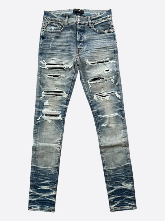 Amiri Vintage Indigo Black Sequin Patch Thrasher Jeans