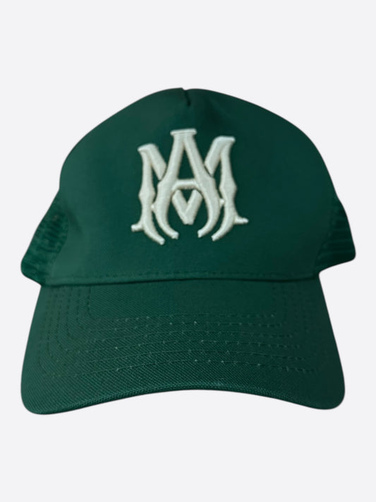 Amiri Green & White MA Logo Trucker Hat