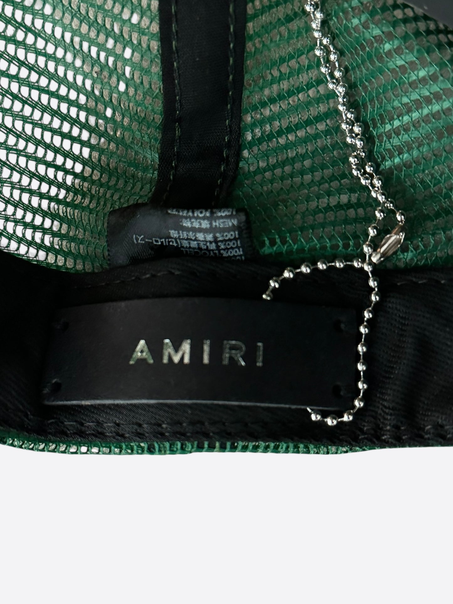 Amiri Green & White MA Logo Trucker Hat
