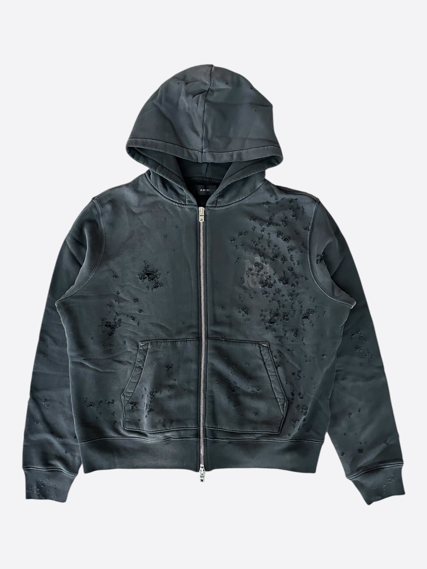Amiri Faded Black Core Logo Shotgun Zip Up Hoodie