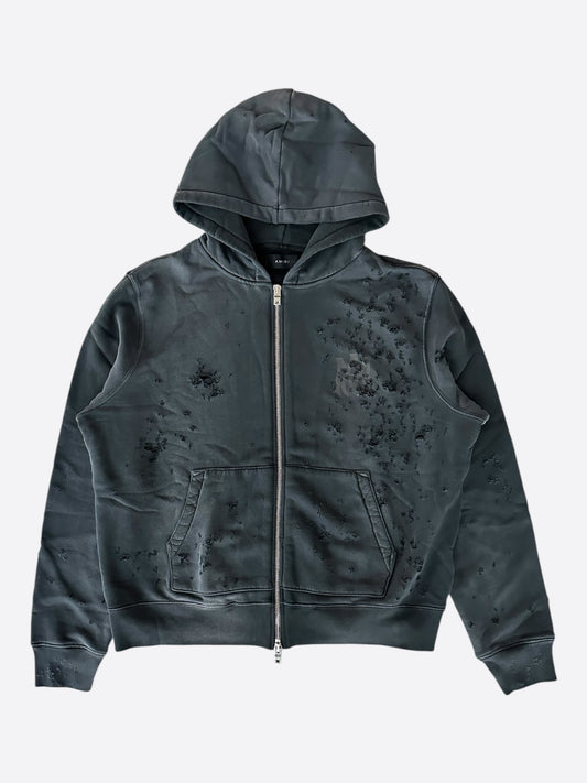 Amiri Faded Black Core Logo Shotgun Zip Up Hoodie