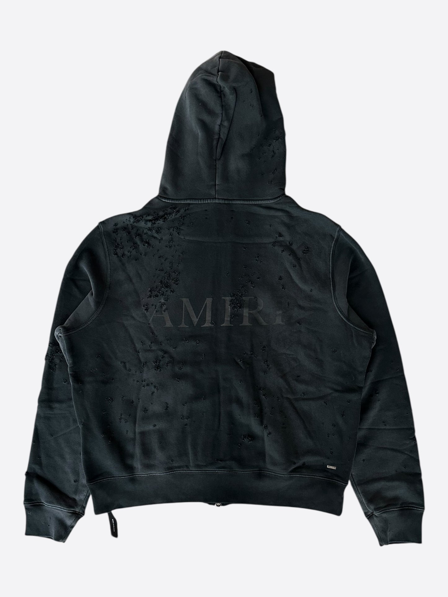 Amiri Faded Black Core Logo Shotgun Zip Up Hoodie