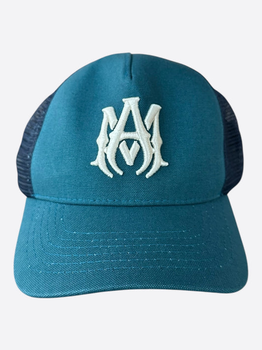 Amiri Blue & White MA Logo Trucker Hat
