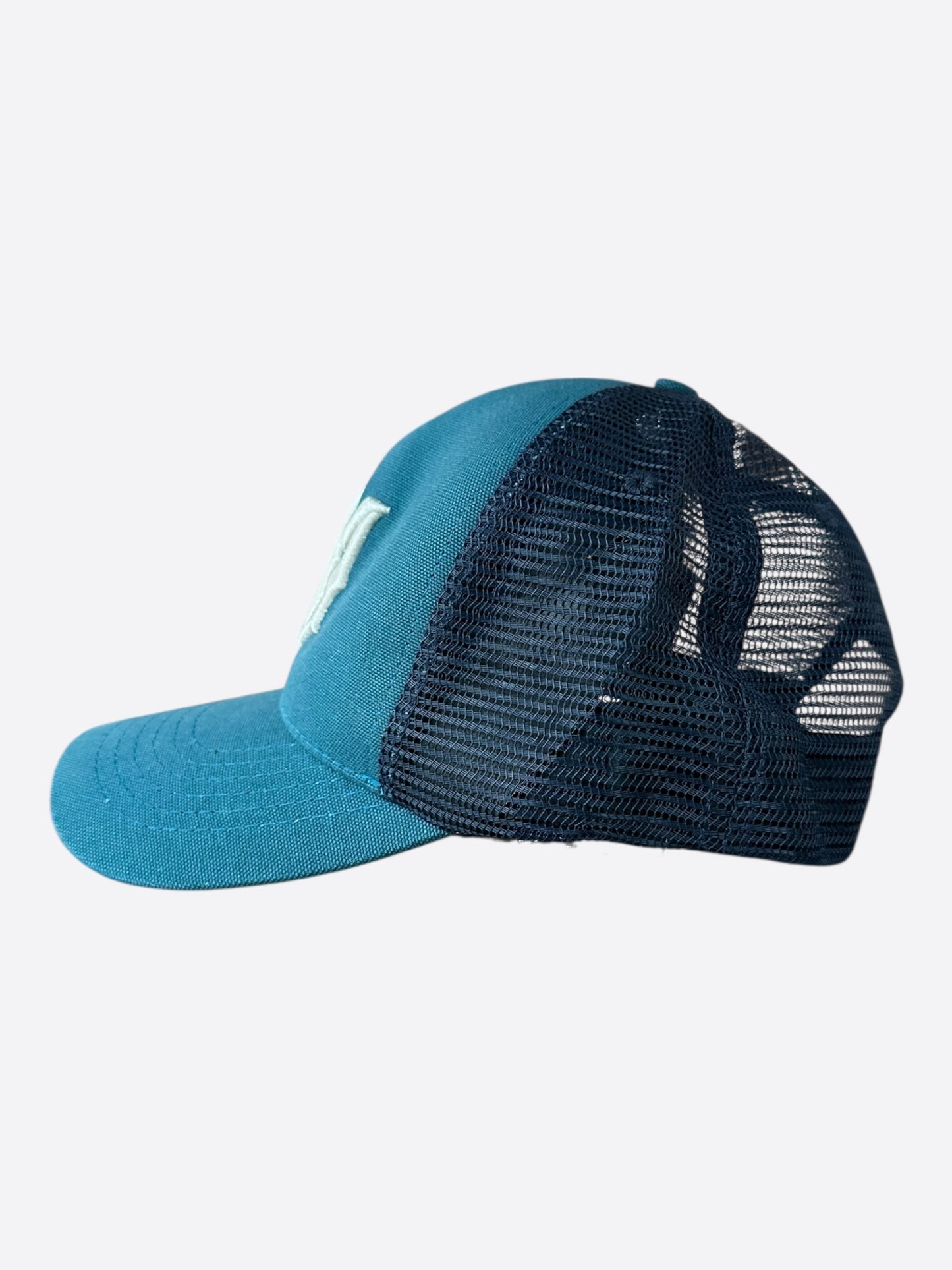 Amiri Blue & White MA Logo Trucker Hat