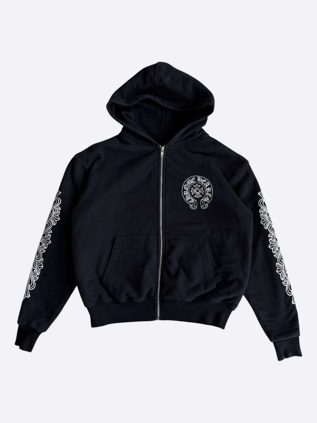 Chrome Hearts Black & White Los Angeles Floral Horseshoe Logo Zip Up Hoodie