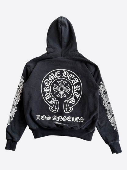 Chrome Hearts Black & White Los Angeles Floral Horseshoe Logo Zip Up Hoodie