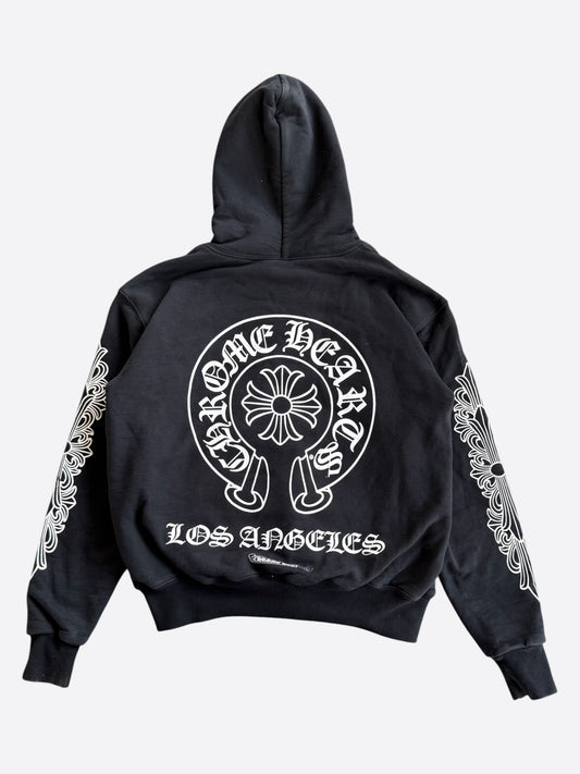 Chrome Hearts Black & White Los Angeles Floral Horseshoe Logo Zip Up Hoodie