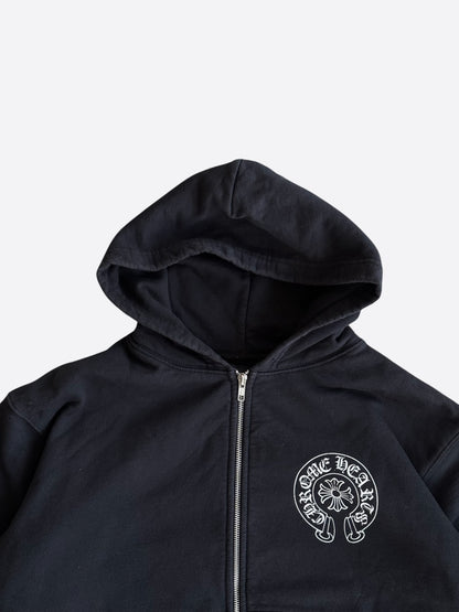 Chrome Hearts Black & White Los Angeles Floral Horseshoe Logo Zip Up Hoodie