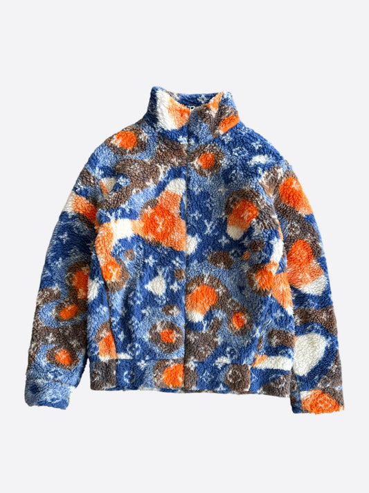 Louis Vuitton Blue & Orange Camo Monogram Fleece Zip Up Jacket