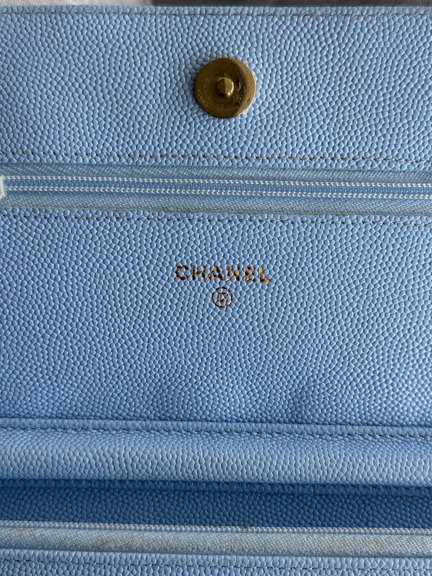 Chanel Blue Quilted Caviar Wallet On Chain Bag