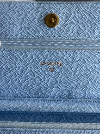 Chanel Blue Quilted Caviar Wallet On Chain Bag