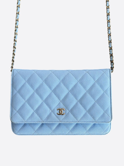 Chanel Blue Quilted Caviar Wallet On Chain Bag