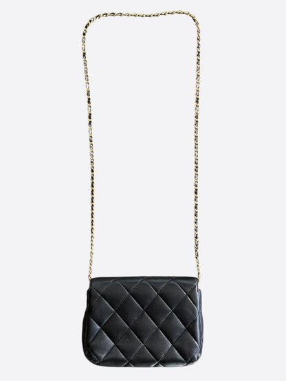 Chanel Black Lambskin Quilted Mini Pearl Logo Flap Bag