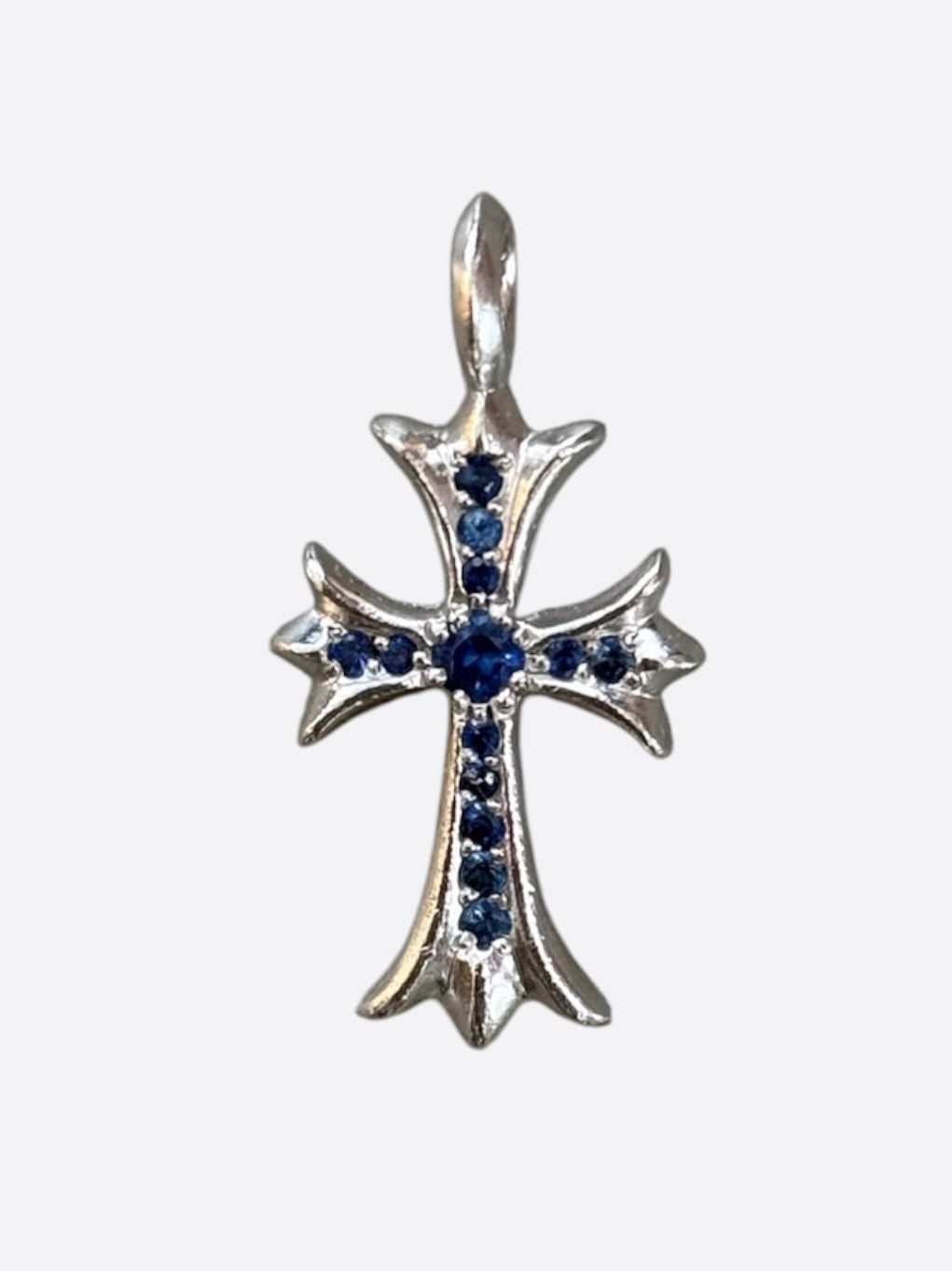 Chrome Hearts White Gold & Sapphire Tiny Cross Pendant