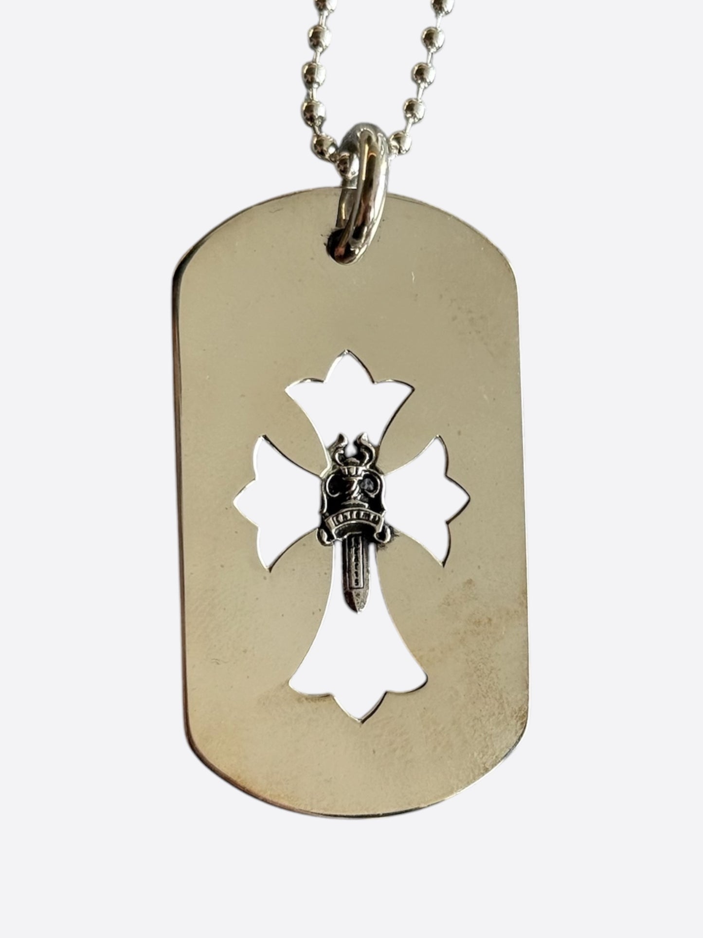 Chrome Hearts Silver Dagger & Cut Out Cross Dog Tag Necklace