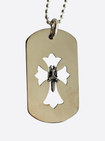 Chrome Hearts Silver Dagger & Cut Out Cross Dog Tag Necklace