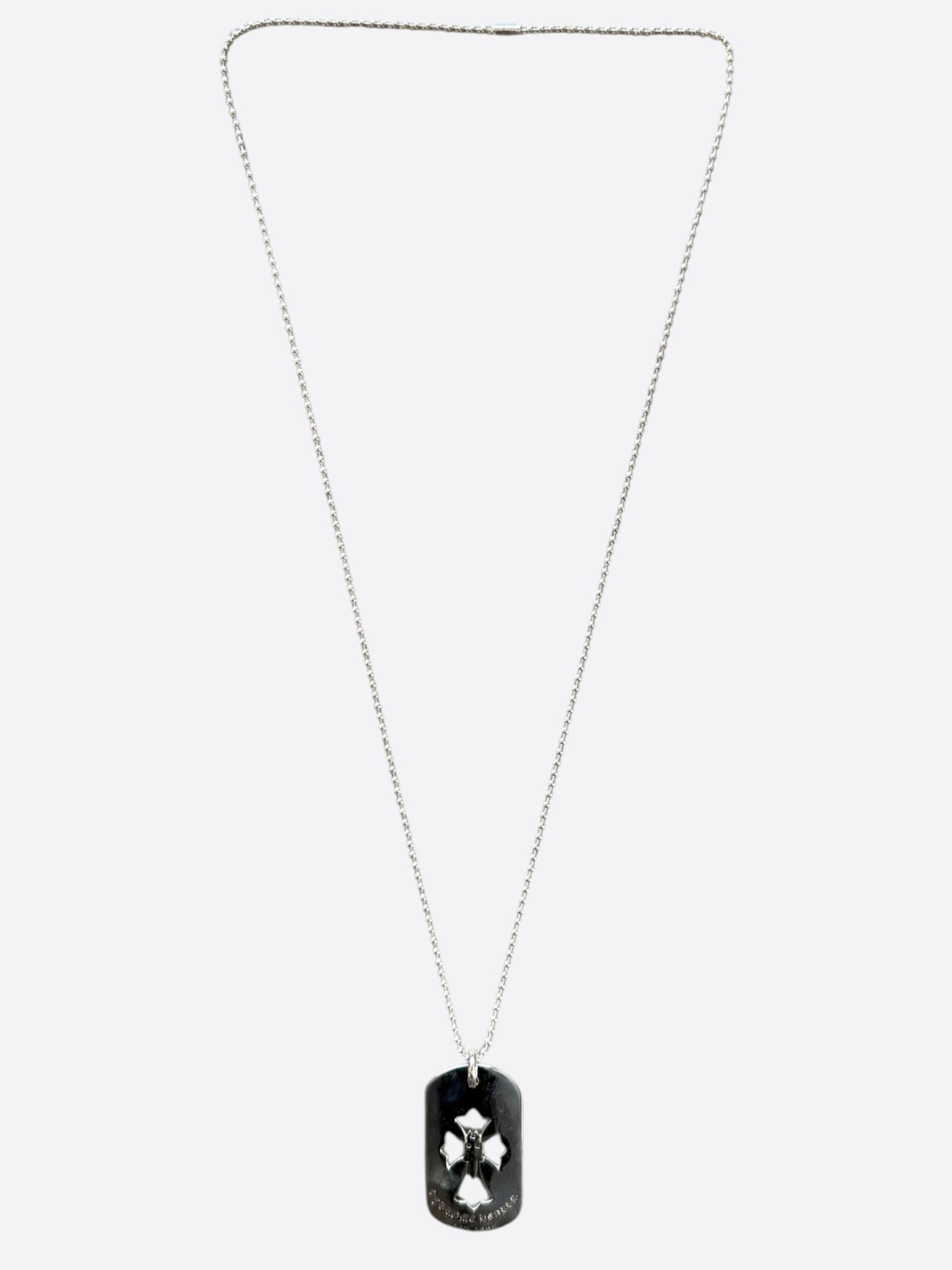 Chrome Hearts Silver Dagger & Cut Out Cross Dog Tag Necklace