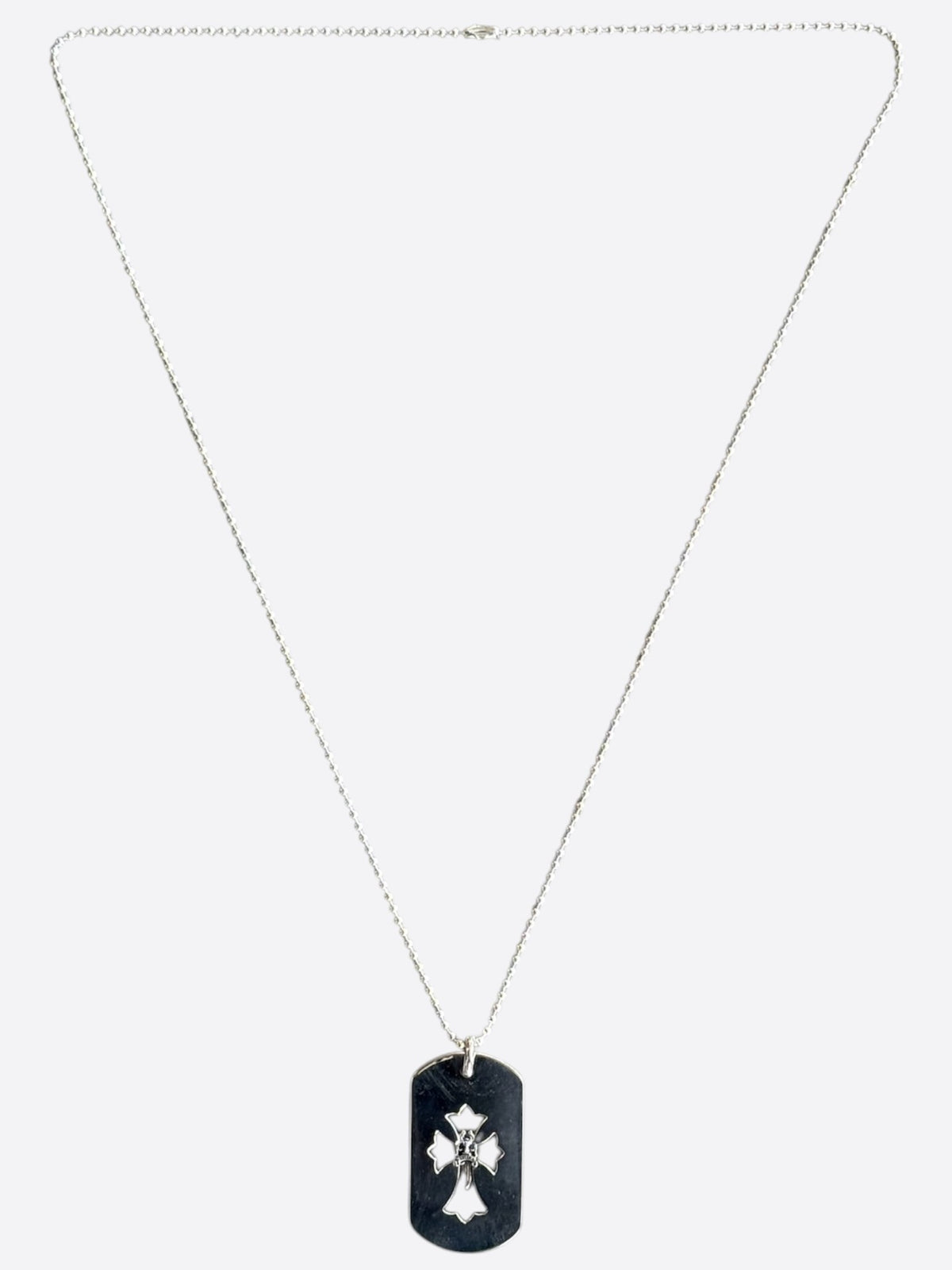 Chrome Hearts Silver Dagger & Cut Out Cross Dog Tag Necklace