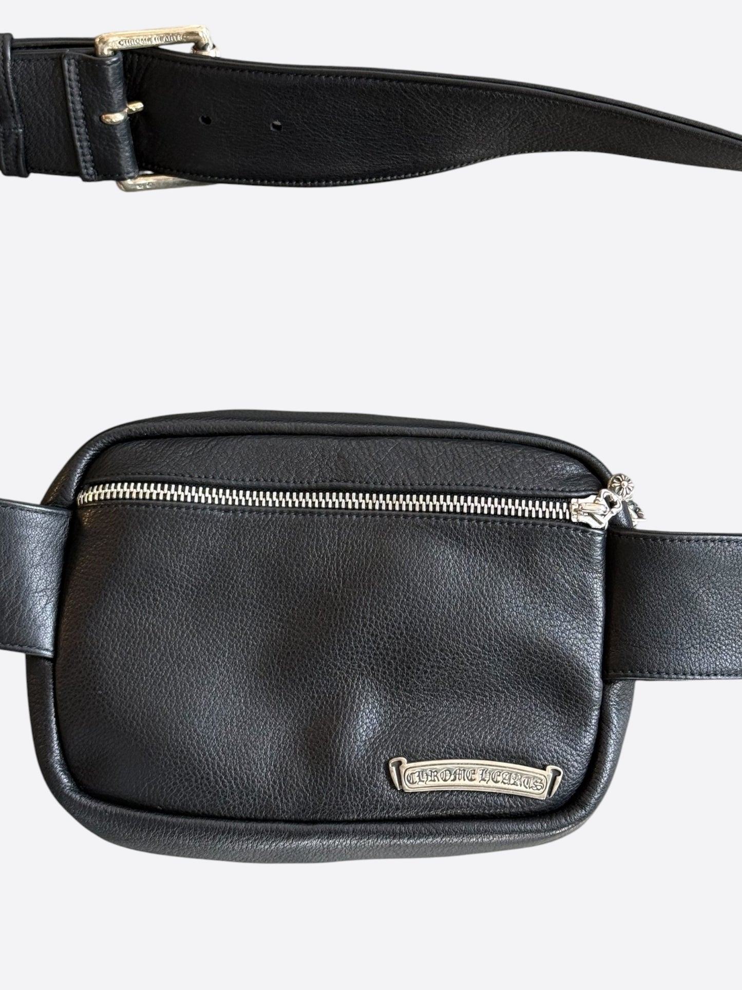 Chrome Hearts Black Leather Roller Fanny Pack