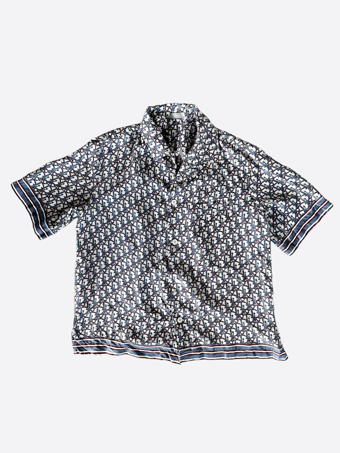 Dior Blue & Red Pixel Oblique Silk Button Up Shirt