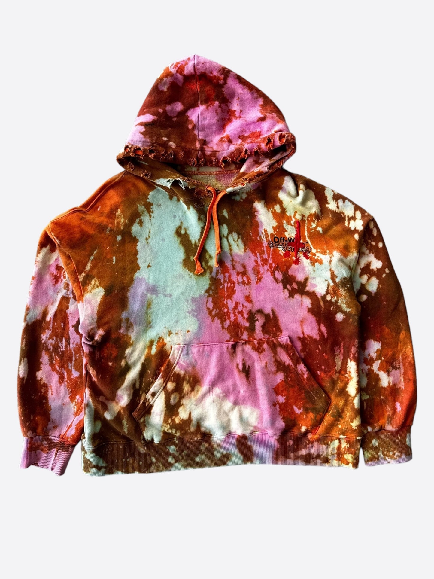 Chrome Hearts Off-White CVTVLIST Orange Tie-Dye Bleached Hoodie