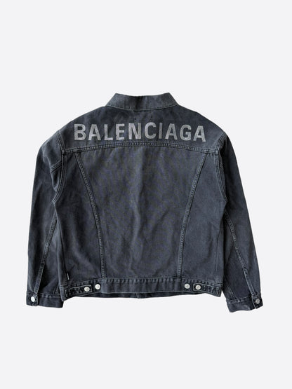 Balenciaga Grey Rhinestone Logo Denim Jacket