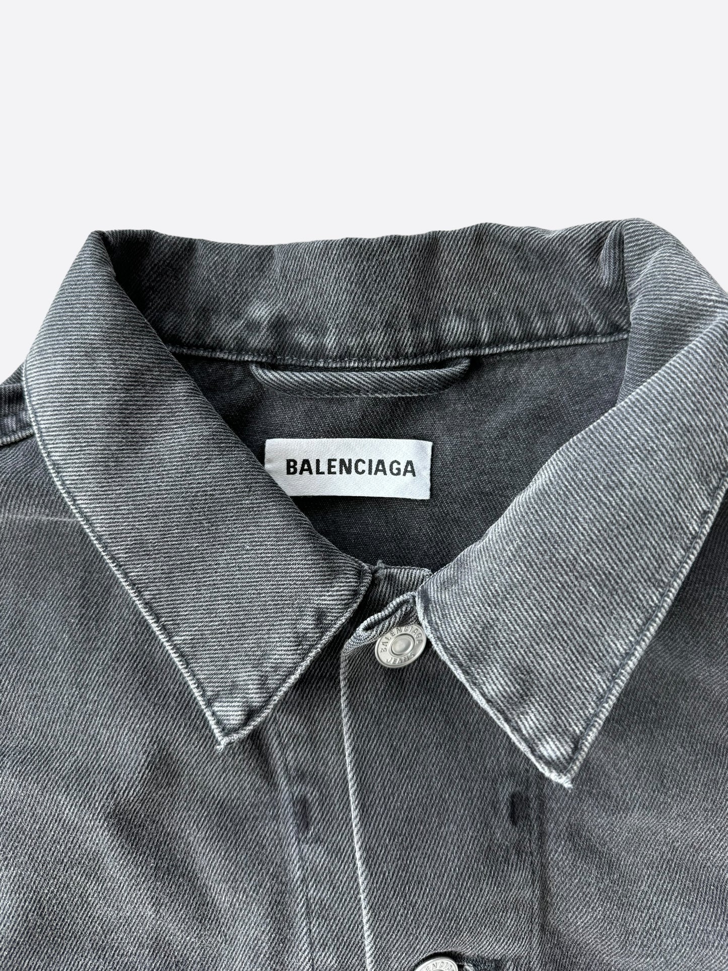 Balenciaga Grey Rhinestone Logo Denim Jacket