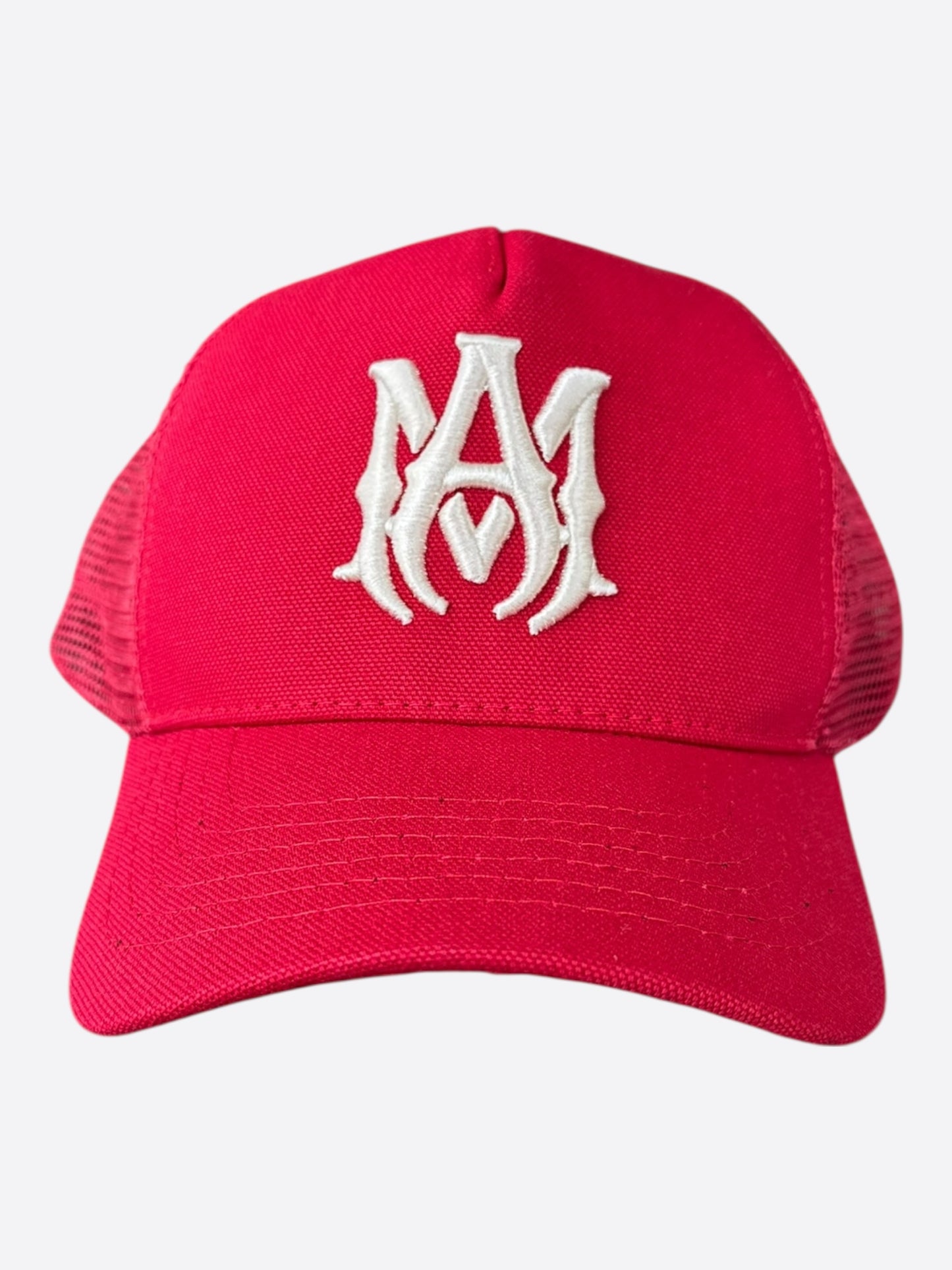Amiri Red & White MA Logo Trucker Hat