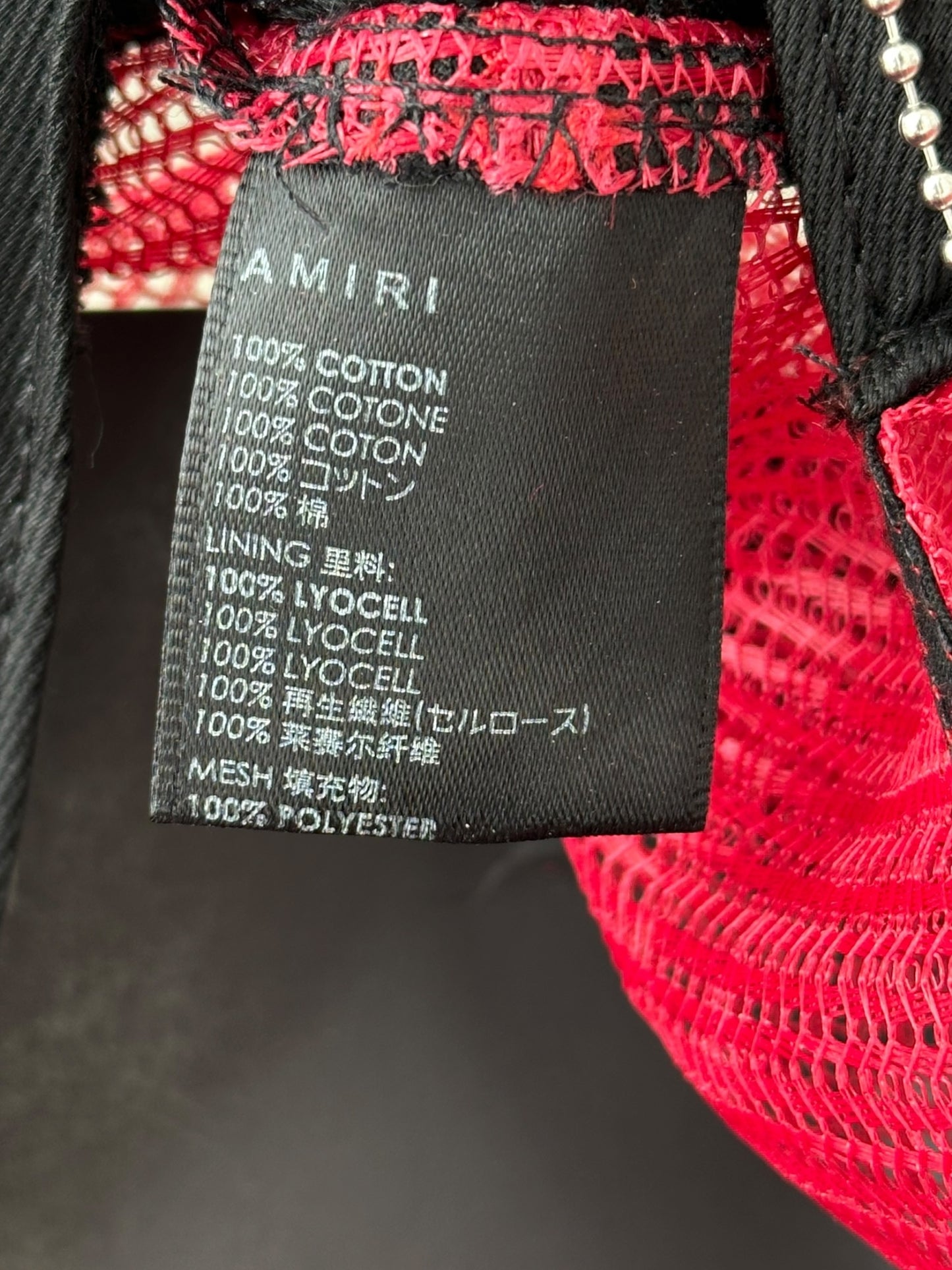 Amiri Red & White MA Logo Trucker Hat