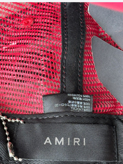 Amiri Red & White MA Logo Trucker Hat