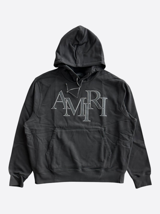 Amiri Black & White Staggered Logo Hoodie