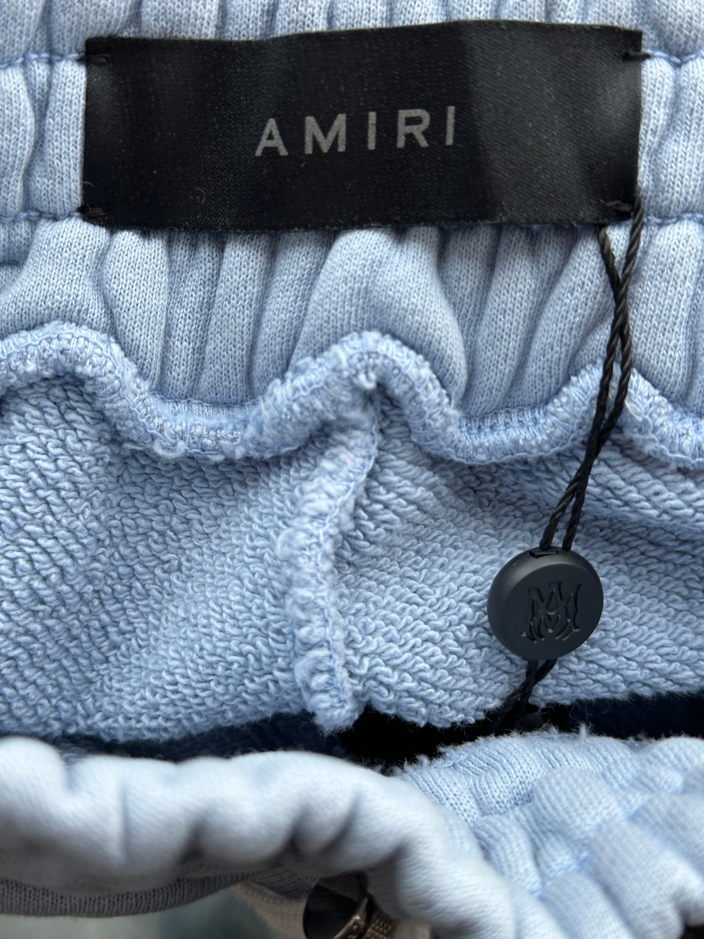 Amiri Blue & White MA Bar Logo Shorts