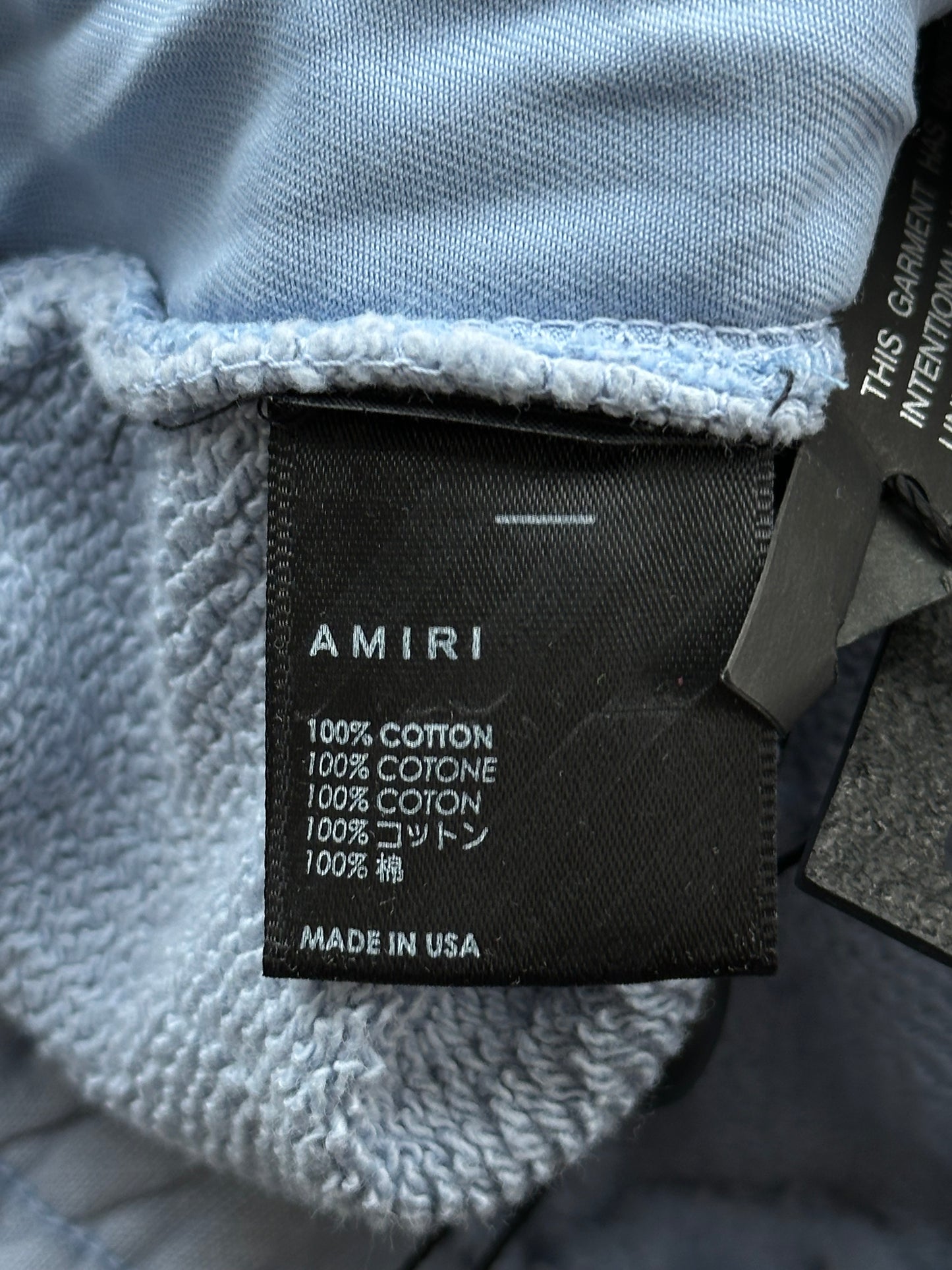 Amiri Blue & White MA Bar Logo Shorts