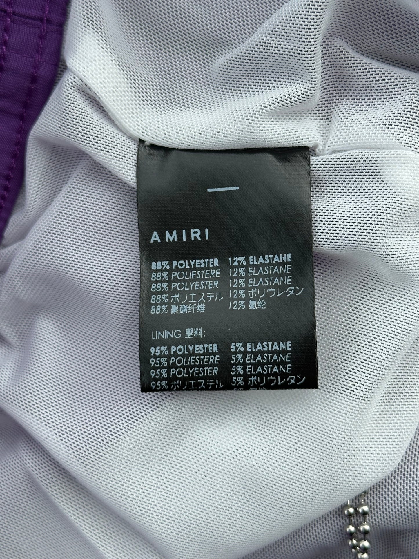 Amiri Purple & White MA Bar Logo Swimshorts