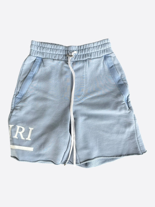 Amiri Blue & White MA Bar Logo Shorts