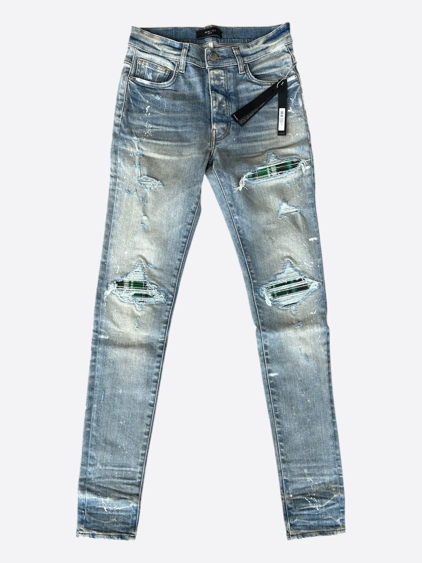 Amiri Clay Indigo Green & Black Plaid Patch MX1 Jeans