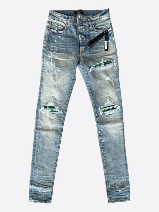 Amiri Clay Indigo Green & Black Plaid Patch MX1 Jeans