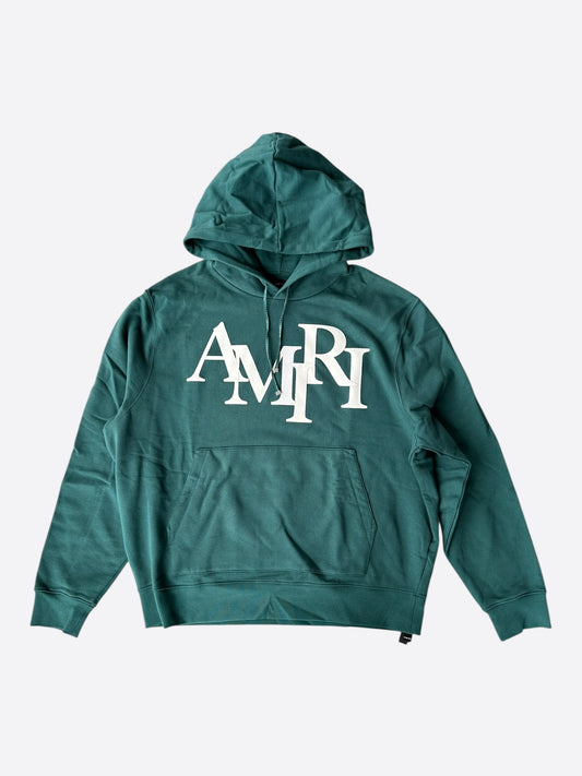 Amiri Green & White Staggered Logo Hoodie