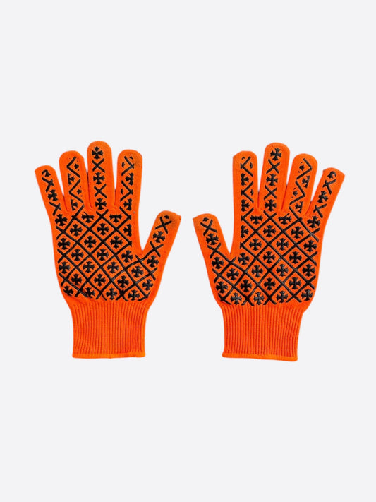 Chrome Hearts Orange & Black Script Cross Logo Gloves