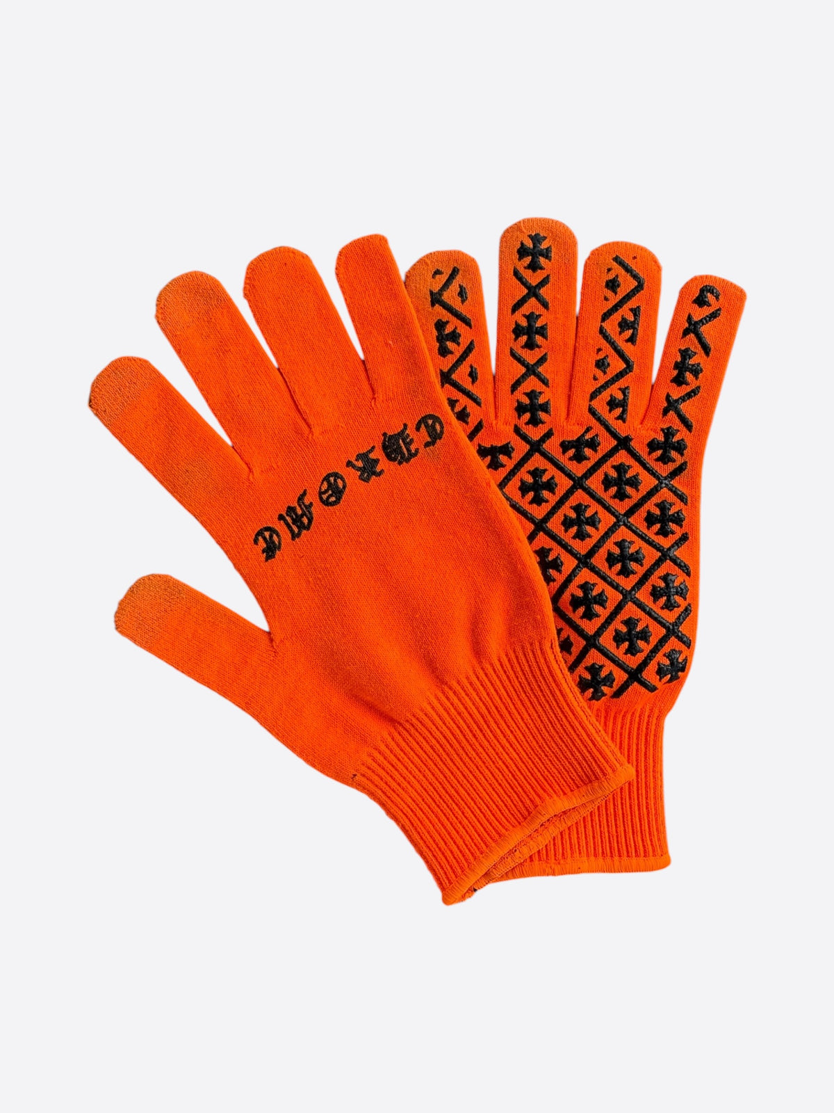 Chrome Hearts Orange & Black Script Cross Logo Gloves
