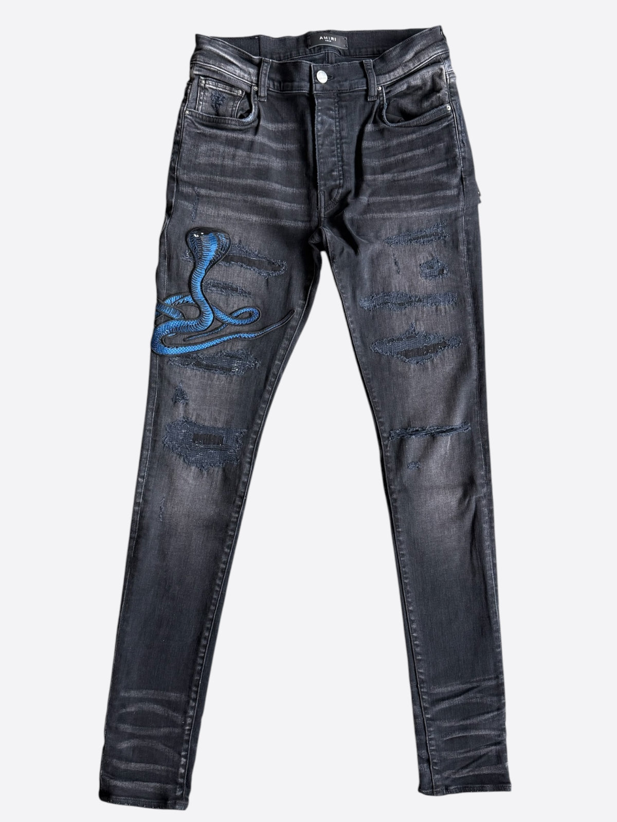 Amiri Aged Black & Blue Snake Thrasher Jeans