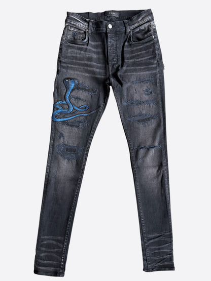 Amiri Aged Black & Blue Snake Thrasher Jeans