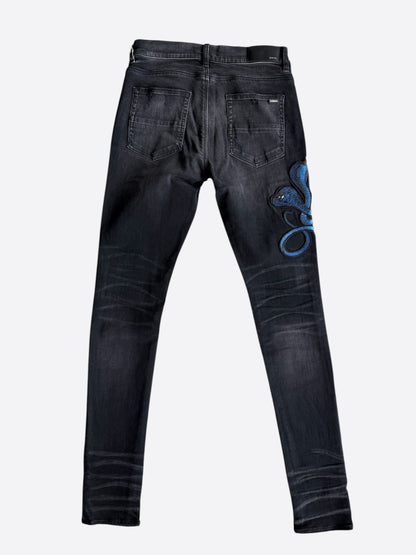 Amiri Aged Black & Blue Snake Thrasher Jeans