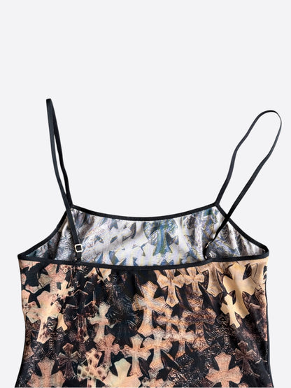 Chrome Hearts Brown All Over Cross Print Mesh Mini Dress