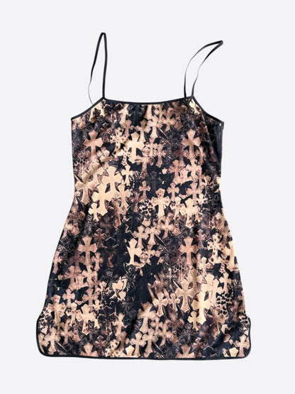 Chrome Hearts Brown All Over Cross Print Mesh Mini Dress