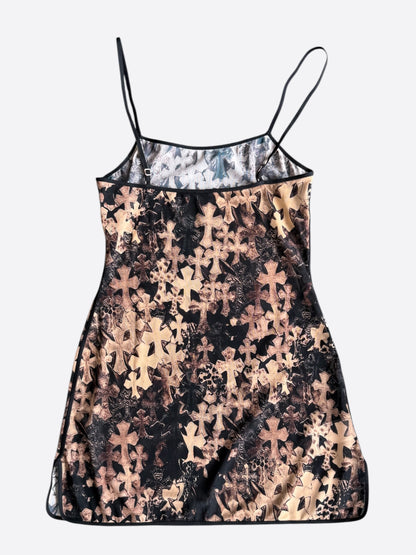 Chrome Hearts Brown All Over Cross Print Mesh Mini Dress