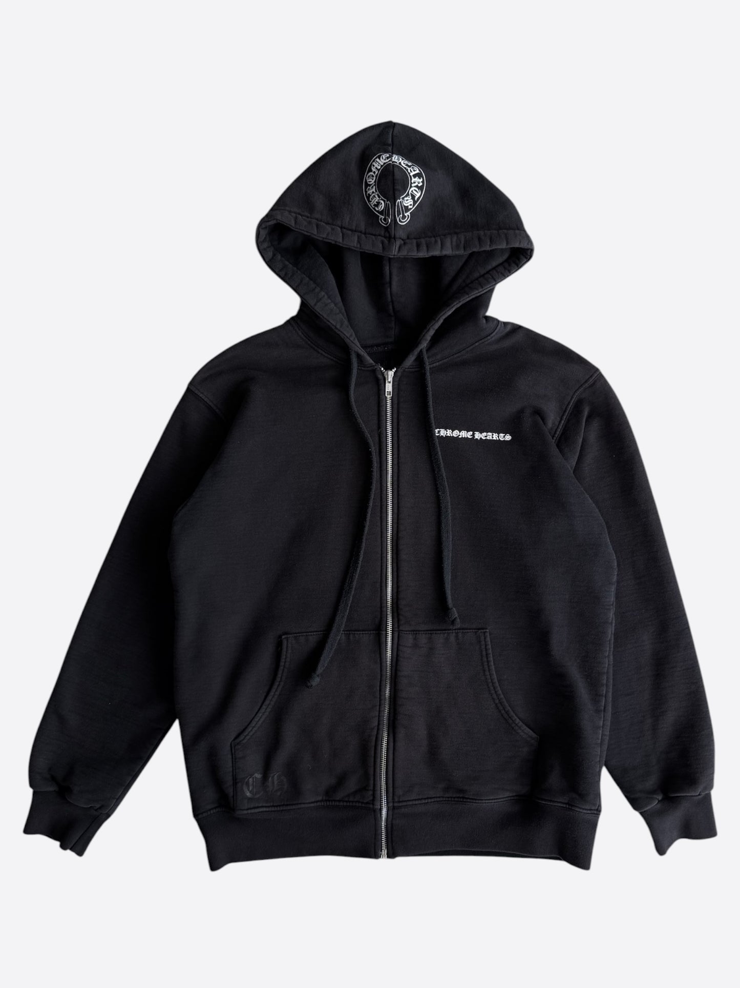 Chrome Hearts Black & White Malibu Cross Logo Zip Up Thermal Hoodie