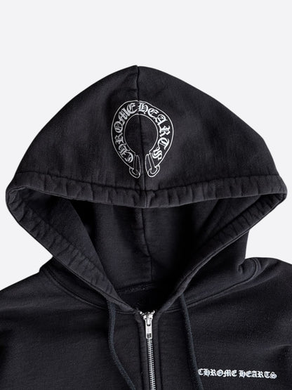 Chrome Hearts Black & White Malibu Cross Logo Zip Up Thermal Hoodie